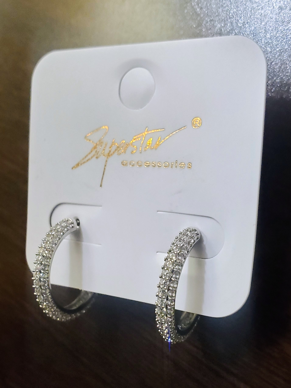 Superstar Accessories Silver Crystal Pavé Hoop Earrings